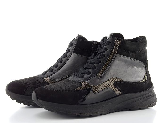 Gabor široký šněrovací kotník se zipem black/dark-grey 8004.01.001